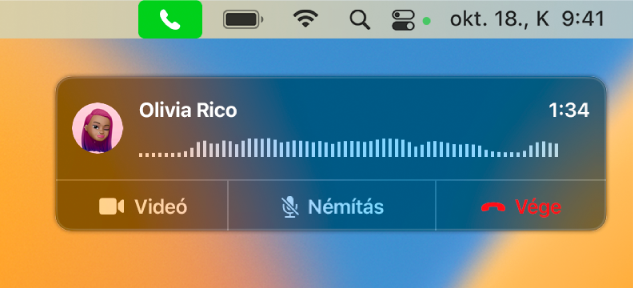 A Mac képernyőjének egy része a hívásértesítő ablakkal.