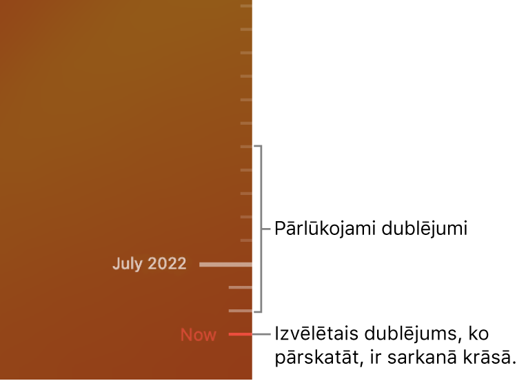 Funkcijas Time Machine dublēšanas laika skala.