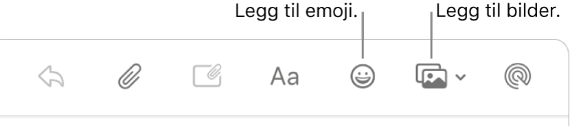 Et skrive-vindu som viser emoji- og bilder-knappene.