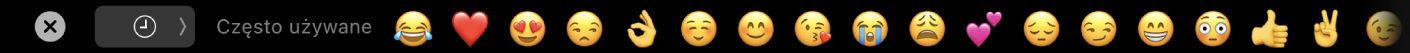 Pasek Touch Bar wyświetlający narzędzie wybierania emoji.