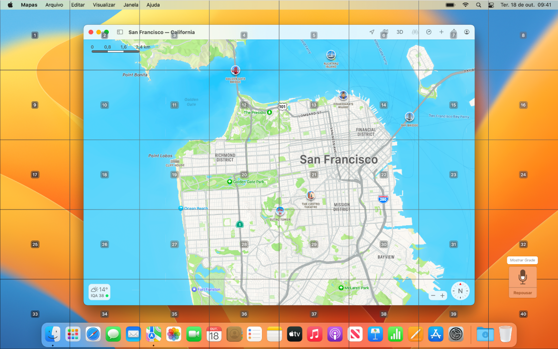 O app Mapas aberto na Mesa com a sobreposição de grade.