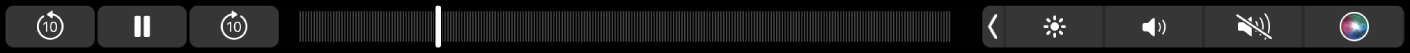 A Touch Bar da aplicação TV com botões para retroceder, reproduzir/pausar, avançar rápido e uma barra de reprodução para navegação.