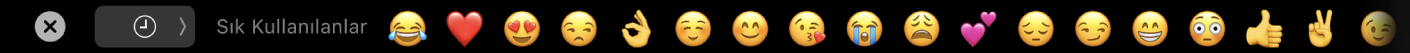 Emoji seçiciyi gösteren Touch Bar.