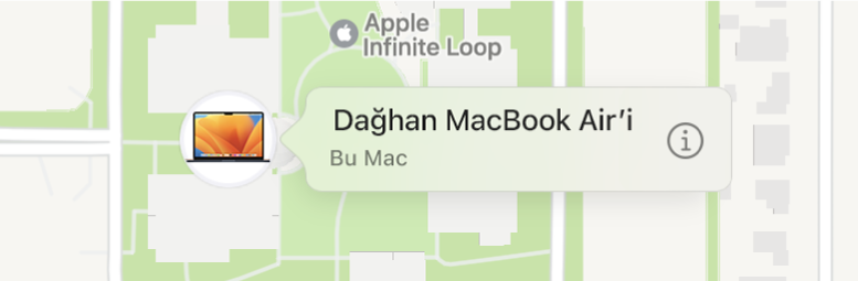 Danny MacBook Air’i için Bilgi simgesinin yakından görünümü.