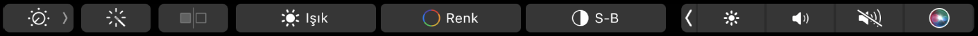 Fotoğrafları düzenleme düğmeleri (kırp, filtreler, ayarla ve rötuş yap) ile diğer seçeneklere gitme düğmesini gösteren Touch Bar.