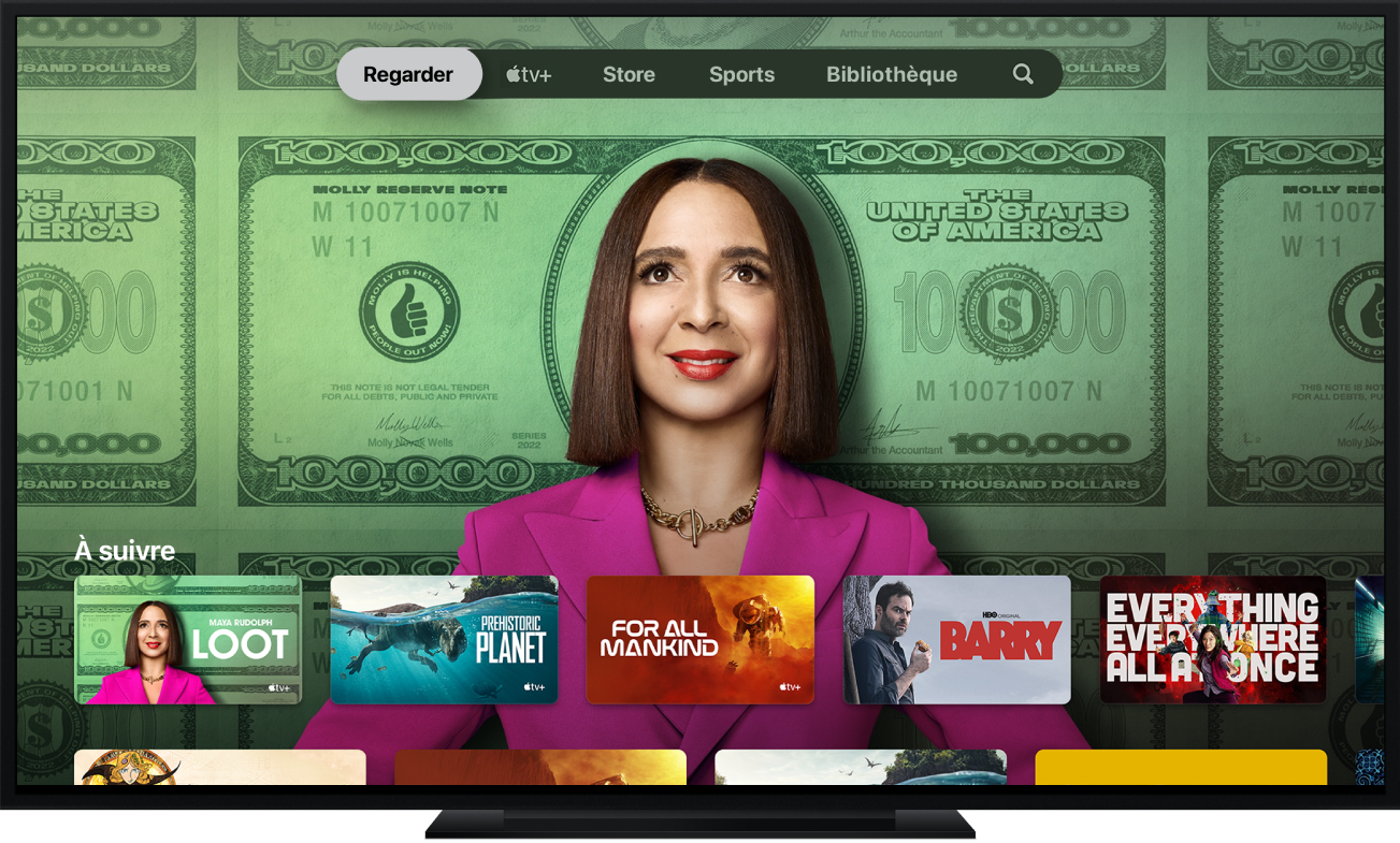 Une Apple&nbsp;TV affichant l’app Apple&nbsp;TV