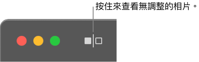 「未調整」按鈕位於視窗左上角，在視窗控制項目旁。