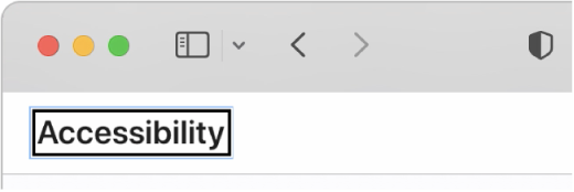 Der VoiceOver-Cursor, ein dunkler rechteckiger Rahmen, der auf dem Wort „Bedienungshilfen“ auf dem Bildschirm fokussiert ist.
