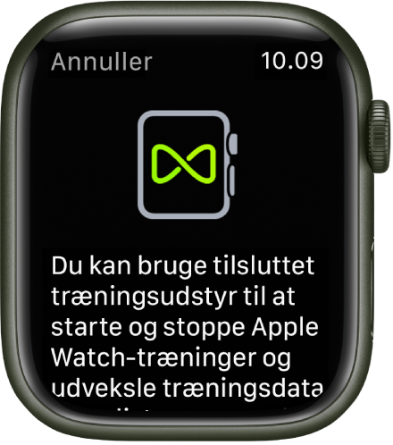 En pardannelsesskærm, der vises, når du parrer dit Apple Watch med træningsudstyr.