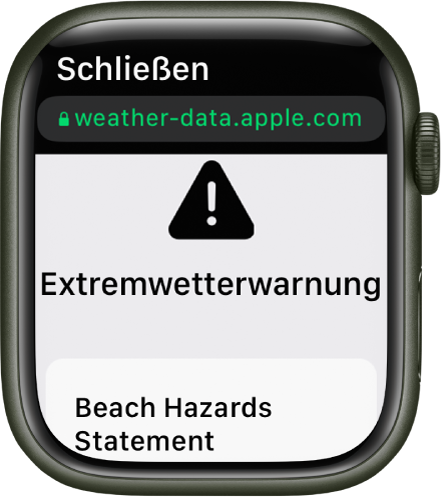 Ein Wetterhinweis zu einer Gefahrenlage am Strand in der App „Wetter“.