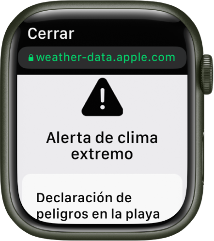 Una alerta meteorológica sobre un peligro en la playa en la app Clima.