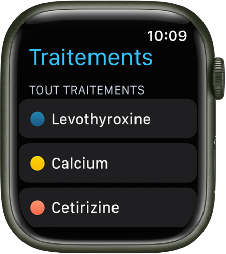 L’app Traitements montrant une liste de traitements.