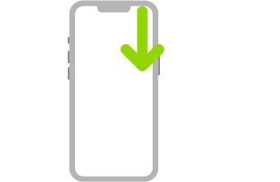 An illustration of iPhone with an arrow that indicates swiping down from the top-right corner.