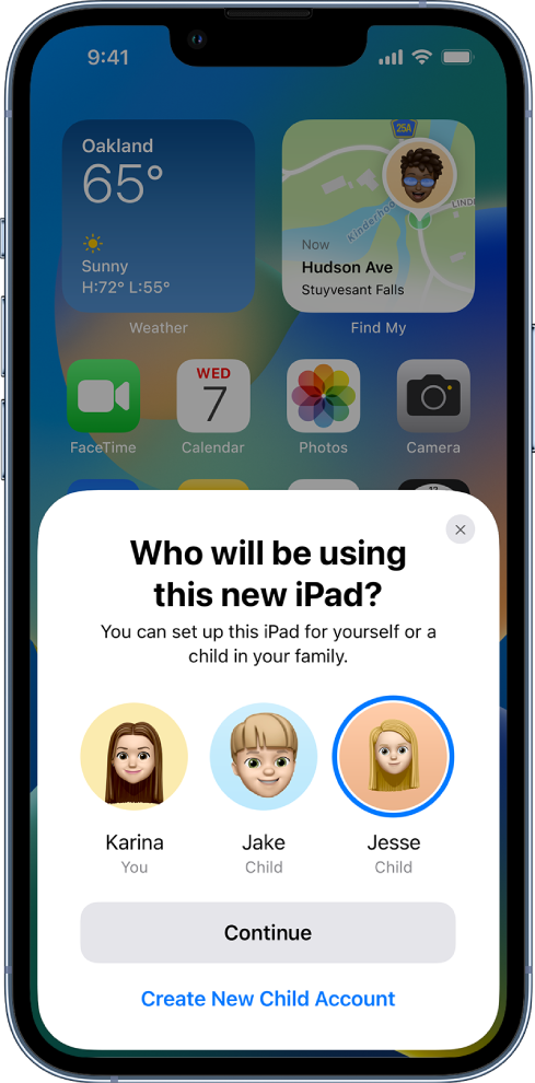 The setup screen for choosing which family member will be using a new device.