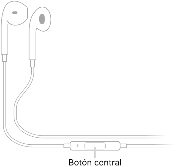 EarPods de Apple; el botón central está ubicado en el cordón que lleva al audífono derecho.