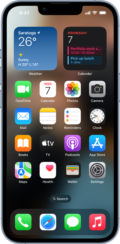 iPhonen Koti-valikko Tumman tilan ollessa päällä.