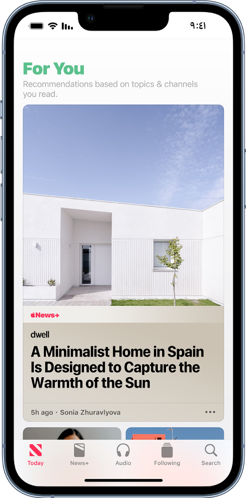 القسم For You في موجز Today يعرض مقالة من مجلة متوفرة من خلال أخبار Apple+‎.