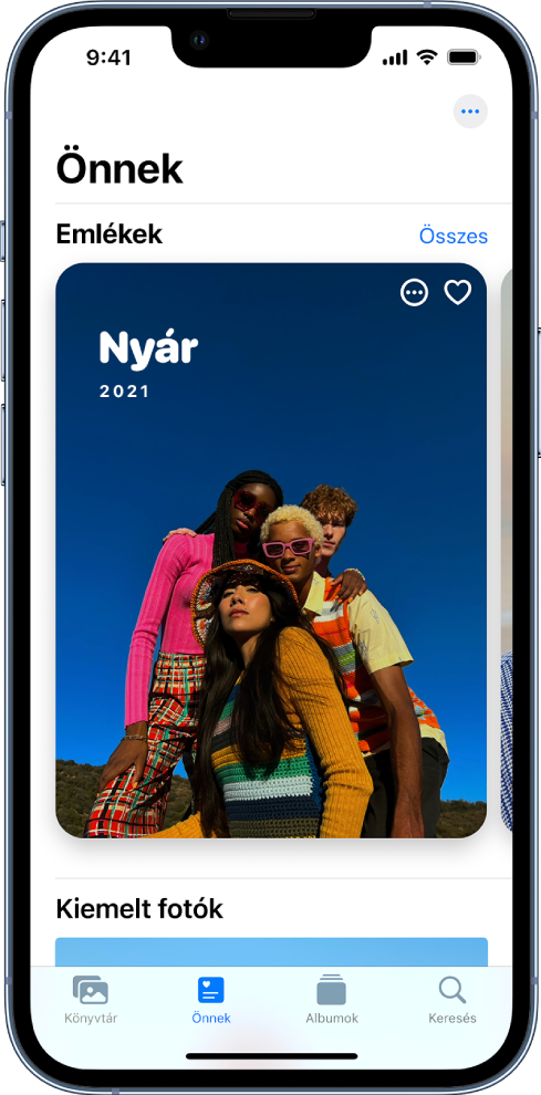 Az Önnek képernyő egy emlékkel. A képernyő jobb felső részén az Összes megtekintése gomb látható, amelynek segítségével megtekintheti az összes emlékét.