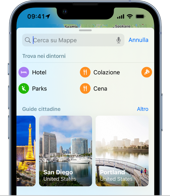 Categorie “Nei dintorni” sotto il campo di ricerca, tra cui Cena e Caffè.