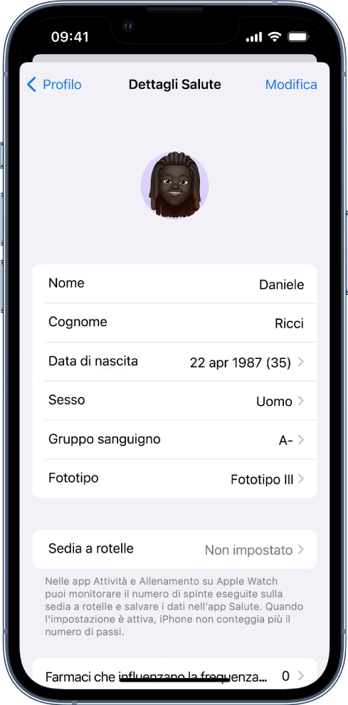 La schermata di “Dettagli Salute”.