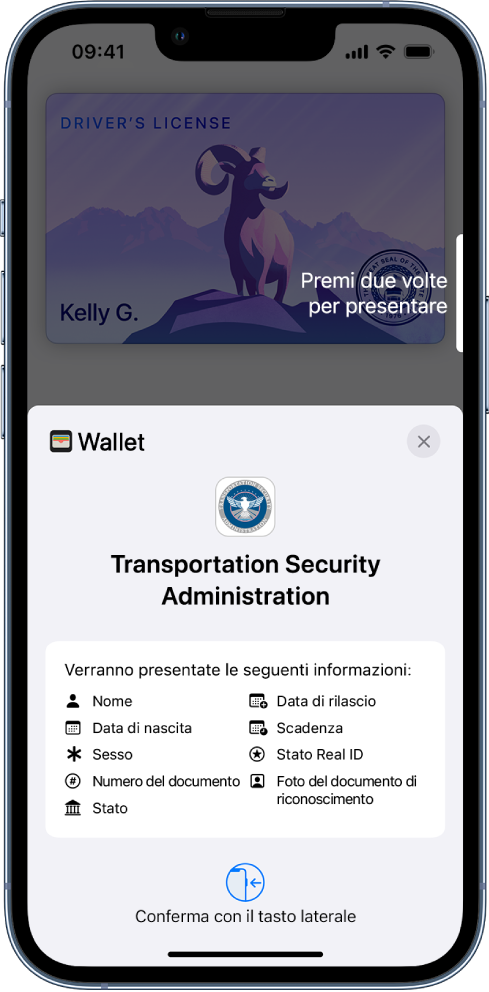 Una schermata che mostra le informazioni richieste al momento dei controlli di sicurezza presso gli aeroporti come il nome, la data di nascita, il numero e la foto del documento e simili.