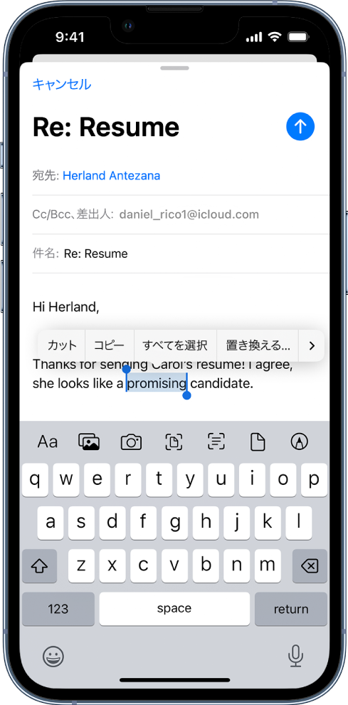 Iphoneでテキストを選択する カットする コピーする ペーストする Apple サポート 日本