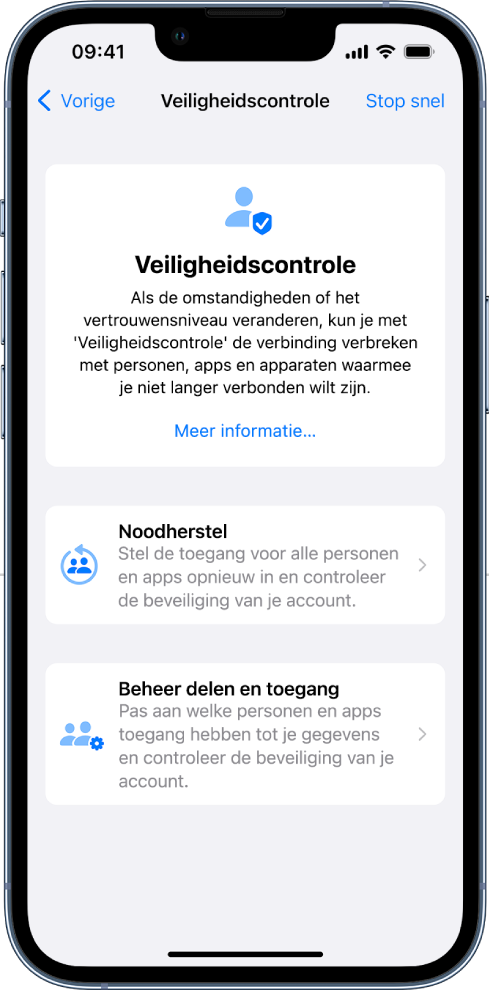 Het scherm van Veiligheidscontrole.
