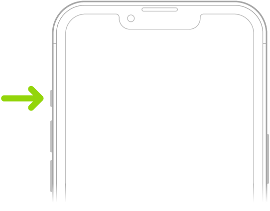 A parte superior da parte da frente do iPhone, com o interruptor de toque/silêncio na parte superior esquerda, acima dos botões de volume.