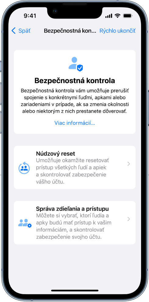 Obrazovka Bezpečnostná kontrola.