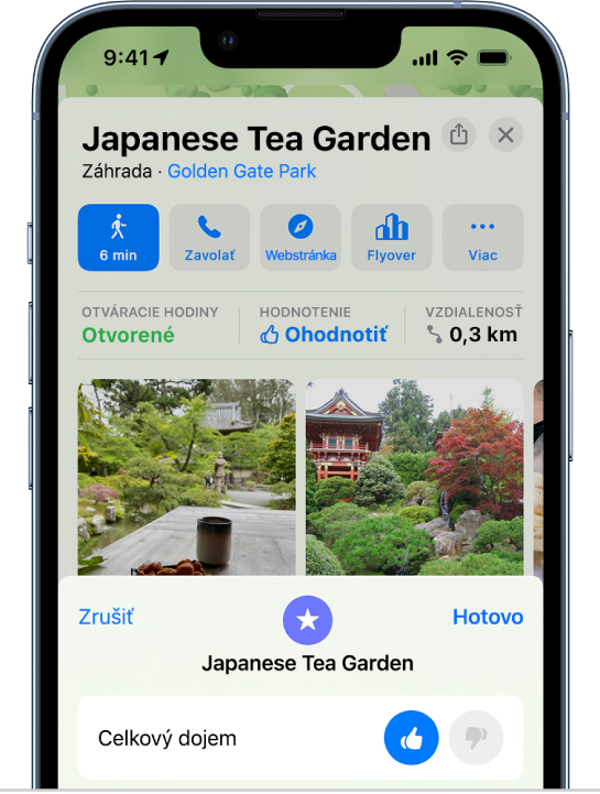 Karta miesta s celkovým hodnotením s palcom nahor.