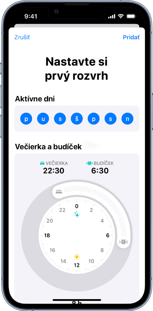 Obrazovka Nastavte si prvý rozvrh.