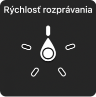 Rotor s ovládacím kotúčom nasmerovaným na nastavenie Rýchlosť rozprávania.