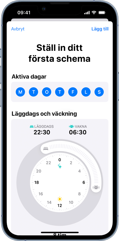 Skärmen Ställ in ditt första schema.