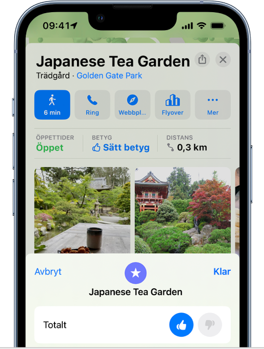 Ett platskort med allmän tumme upp för platsen.