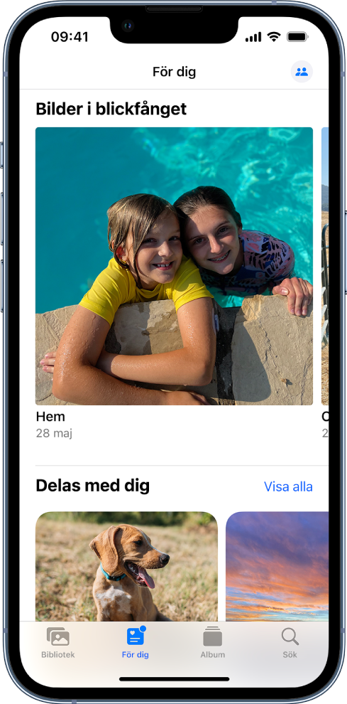 Skärmen För dig i appen Bilder med bildsamlingen Delas med dig.