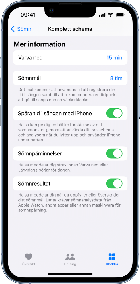 Delen Ytterligare information på skärmen Komplett schema.