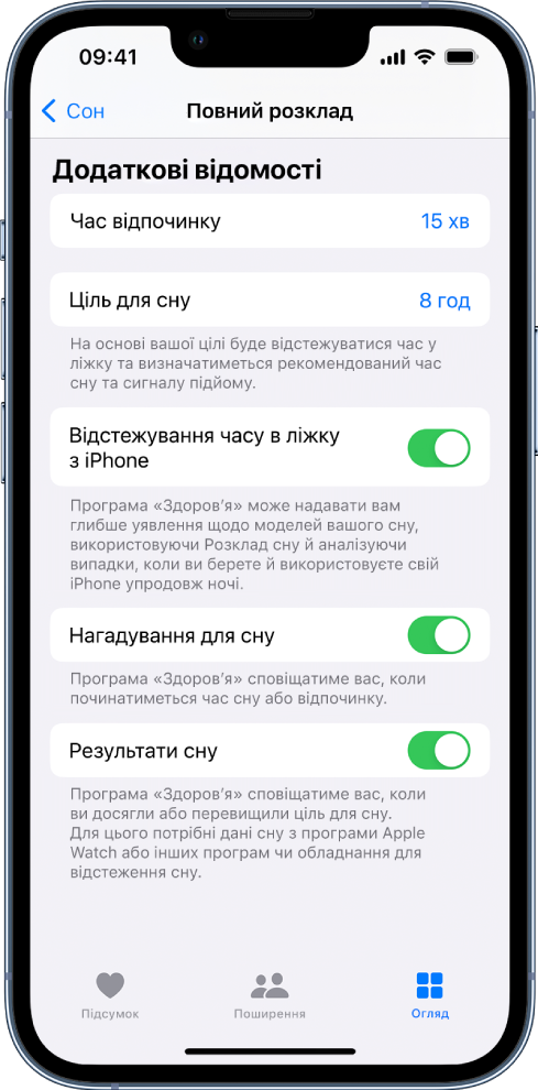 Частина «Додаткові відомості» екрана «Повний розклад».