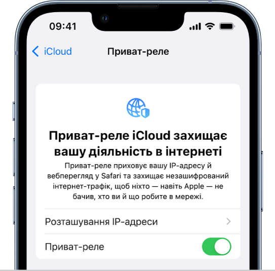 Екран Параметрів для увімкнення або вимкнення Приват-реле.