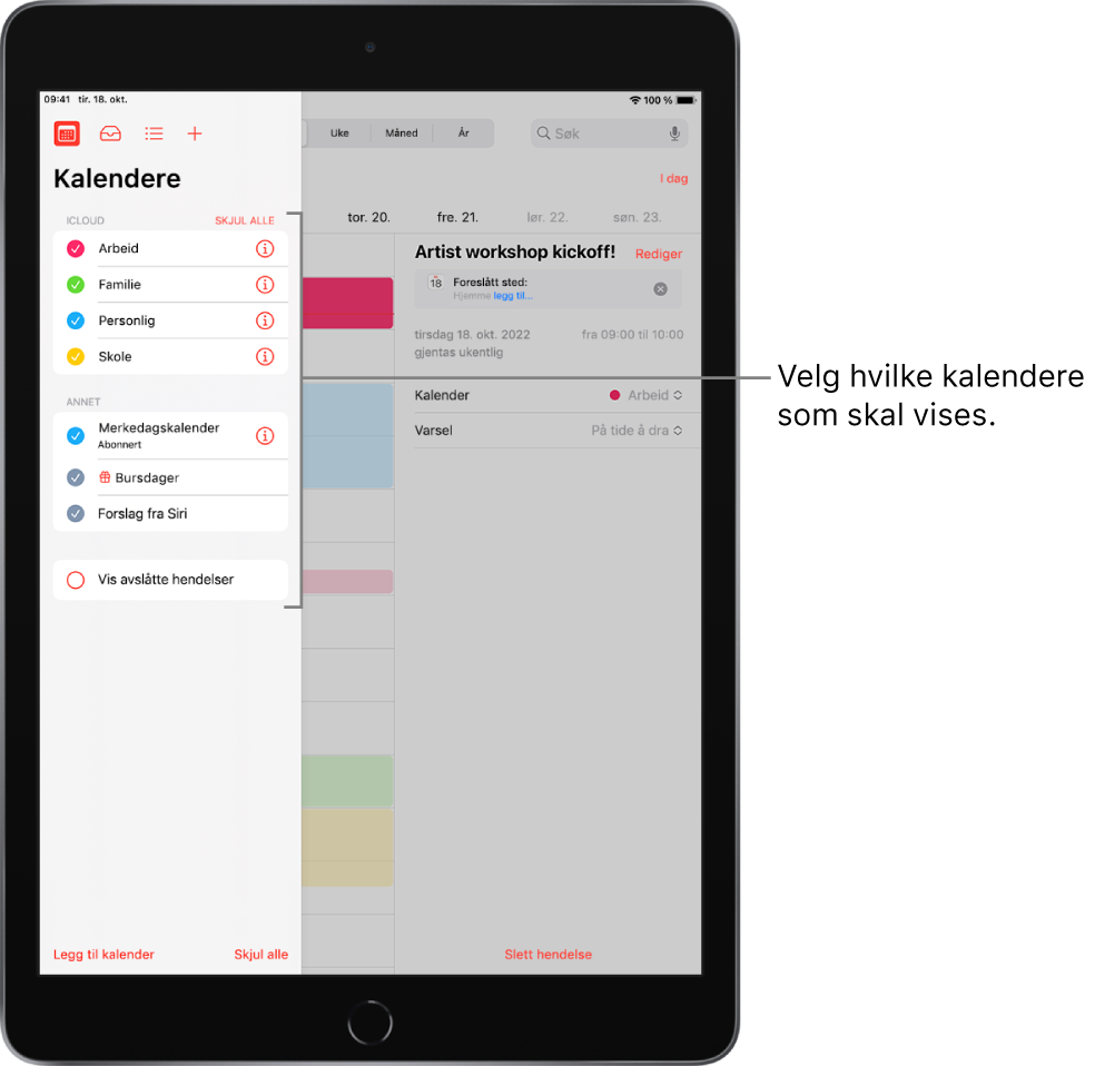 Konfigurer flere kalendere på iPad - Apple-kundestøtte (NO)
