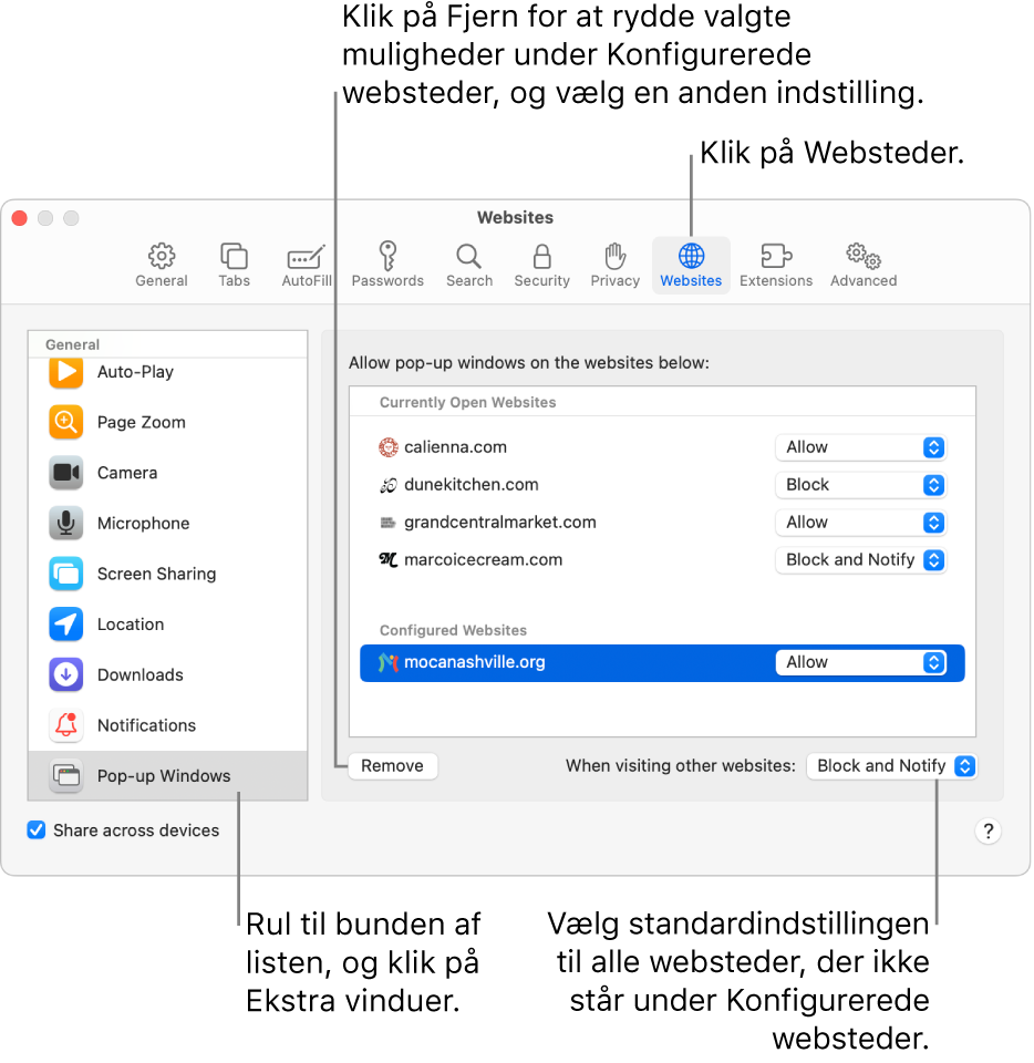 Prædike boble sigte Tillad eller bloker ekstra vinduer i Safari på Mac - Apple-support (DK)