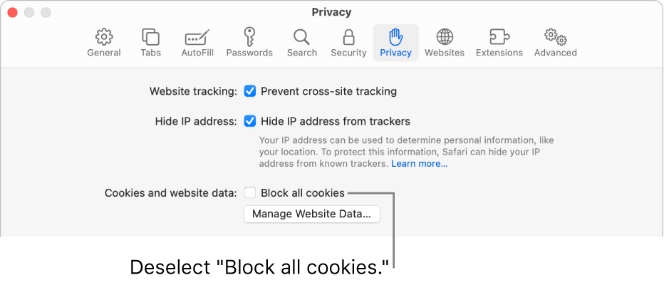 apple safari enable cookies