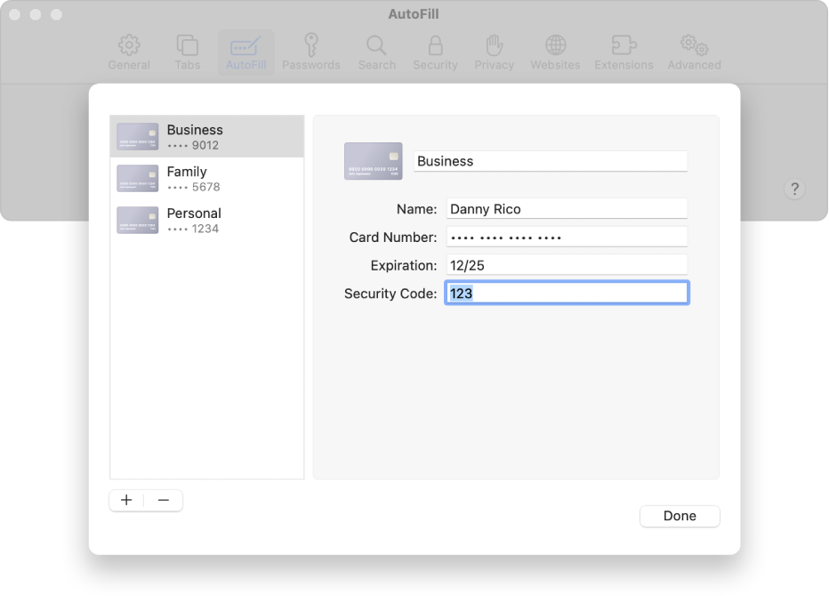 Okno na zadávanie informácií o kreditnej karte vrátane bezpečnostného kódu karty.