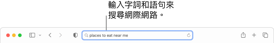 Safari「智慧型搜尋」欄位,你可在其中輸入單字或詞句來搜尋網際網路。