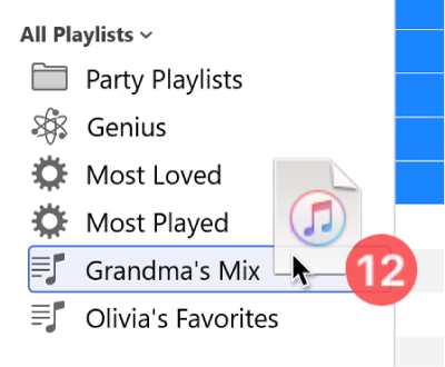 An album being dragged to a playlist. The playlist is highlighted with a blue rectangle.