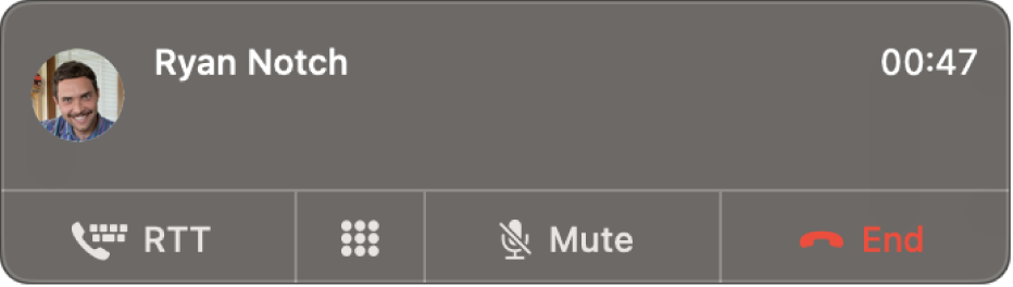 Eine Mitteilung zu einem eingehenden RTT-Anruf