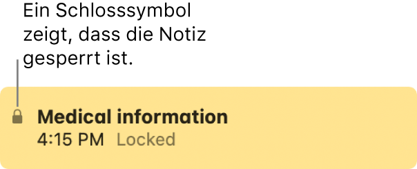 Gesperrte Notiz mit dem Schlosssymbol ganz links.
