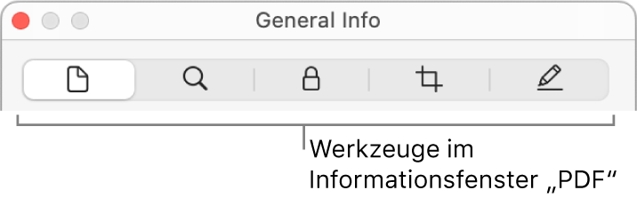 Werkzeuge im Informationsfenster „PDF“.