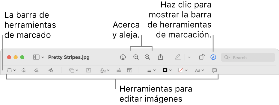 La barra de herramientas Marcación para editar imágenes.