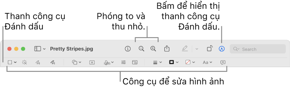 Thanh công cụ Đánh dấu dùng để sửa hình ảnh.