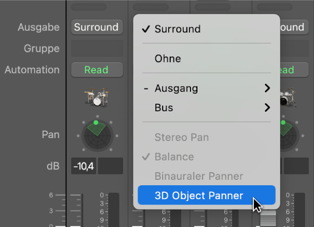 Abbildung. 3D Object Panner im Output-Slot.